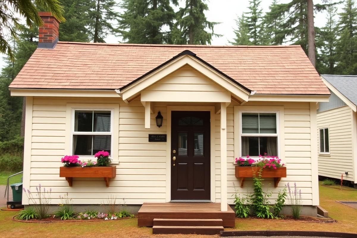 Cottage exterior with flower boxes