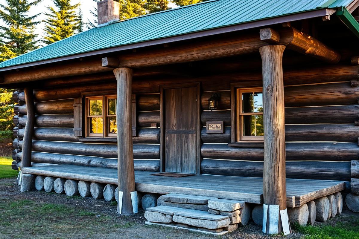 Historic hand-hewn log cabin exterior