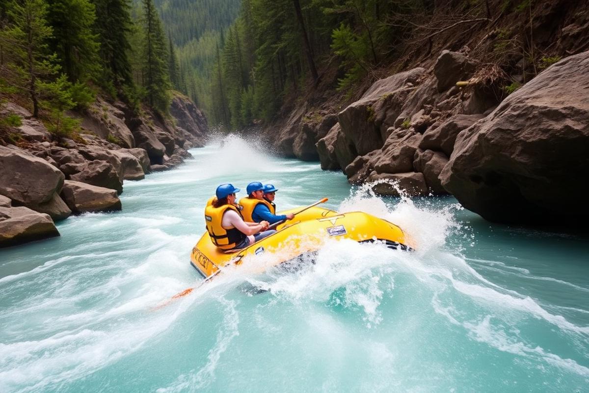 Raft splashing through Kenai River whitewater